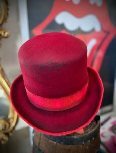 Velvet red top hat by Hull & Sons